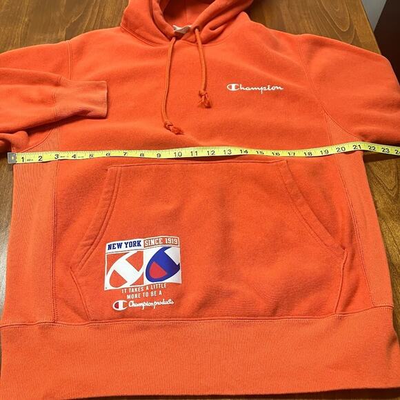Champion Reverse Weave Hoodie Orange Heavyweight Pullover Sweatshirt Mens Size S - Picture 13 of 13